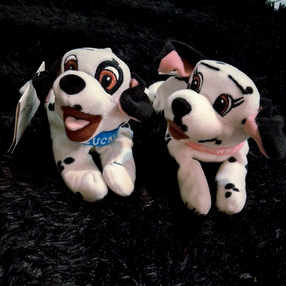 Vintage Disney Store 101 Dalmations Mini Bean Bag Plush Lucky & Jewel  8" Set